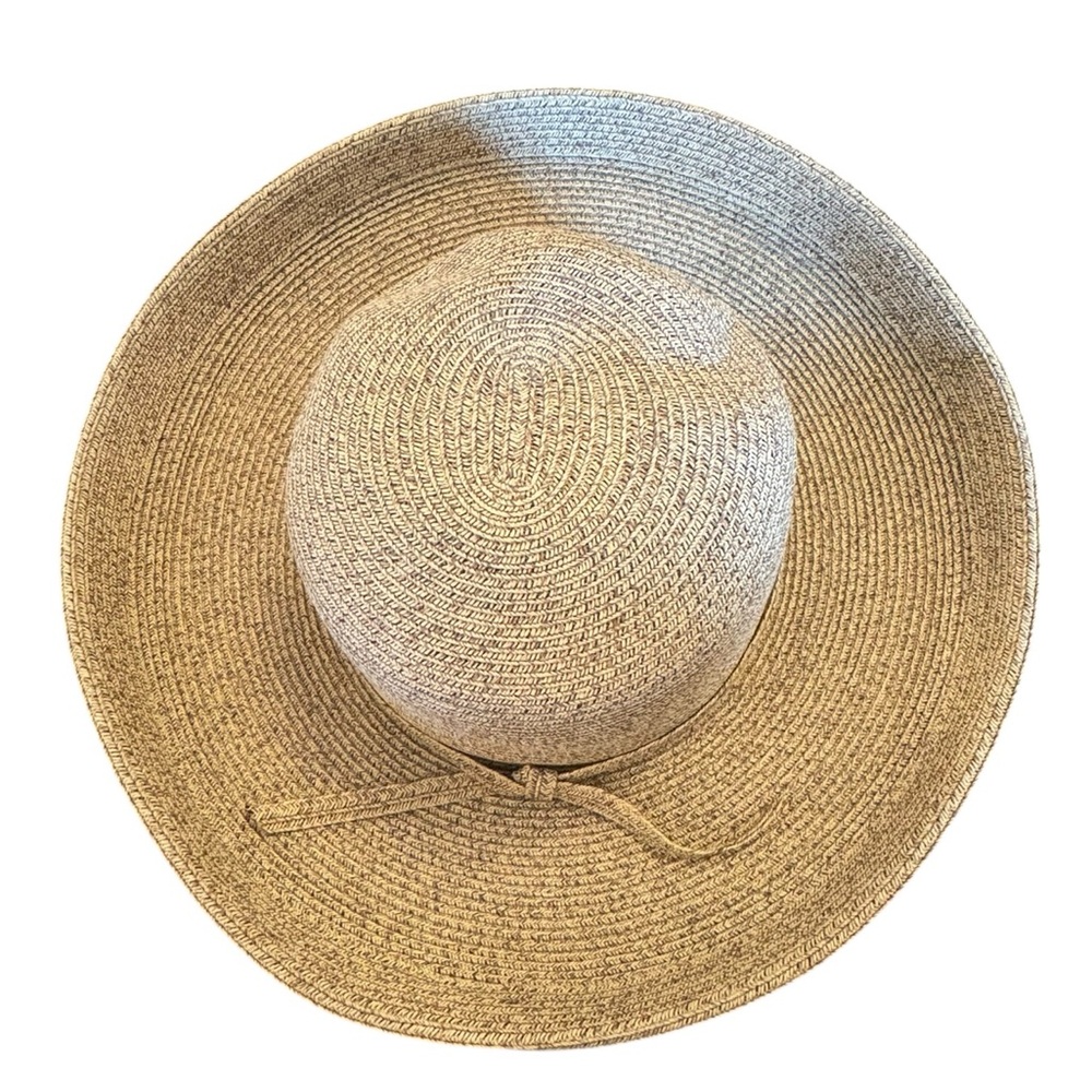 Cream and Tan Wide-Brimmed Sun Hat - Picture 6 of 9